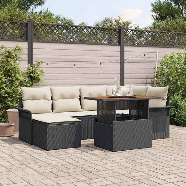 vidaXL Tuin Sofa Set met kussen 7 pcs Zwart en cr&egrave;me