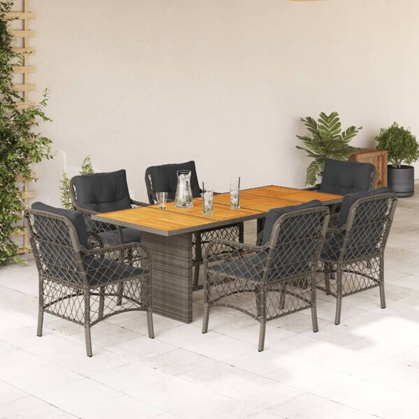 vidaXL 7-delige Tuinset met kussens poly rattan grijs