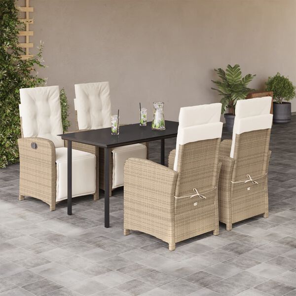 vidaXL 5-delige Tuinset met kussens poly rattan beige