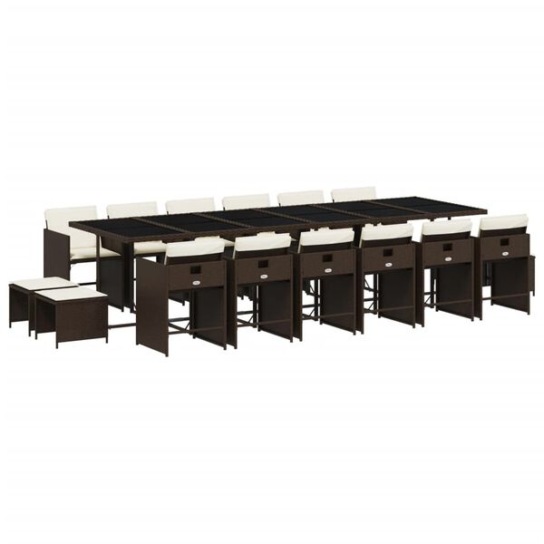 vidaXL 17-delige Tuinset met kussens poly rattan bruin
