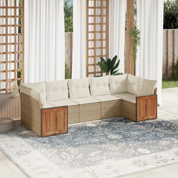 vidaXL 7-delige Loungeset met kussens poly rattan beige