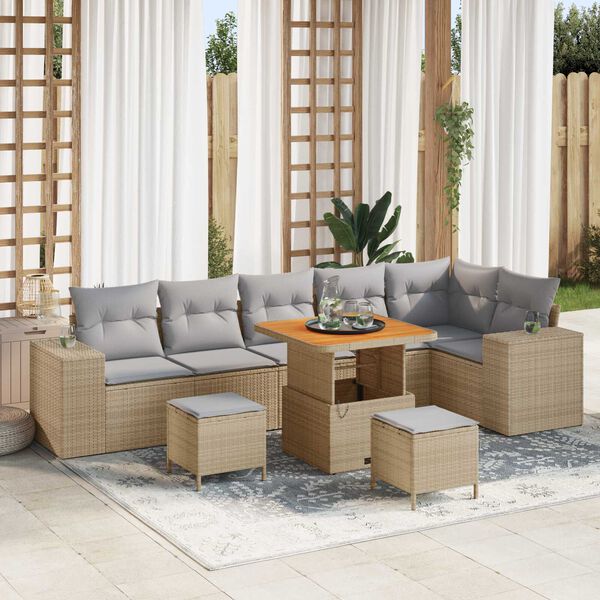 vidaXL Tuin Sofa Set met kussen 9 pcs Beige poly rattan