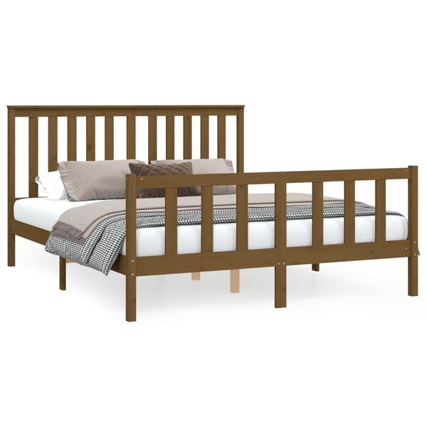 vidaXL Bedframe met hoofdbord massief hout honingbruin 150x200 cm