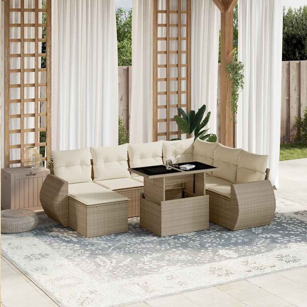 vidaXL 8-delige Loungeset met kussens poly rattan beige