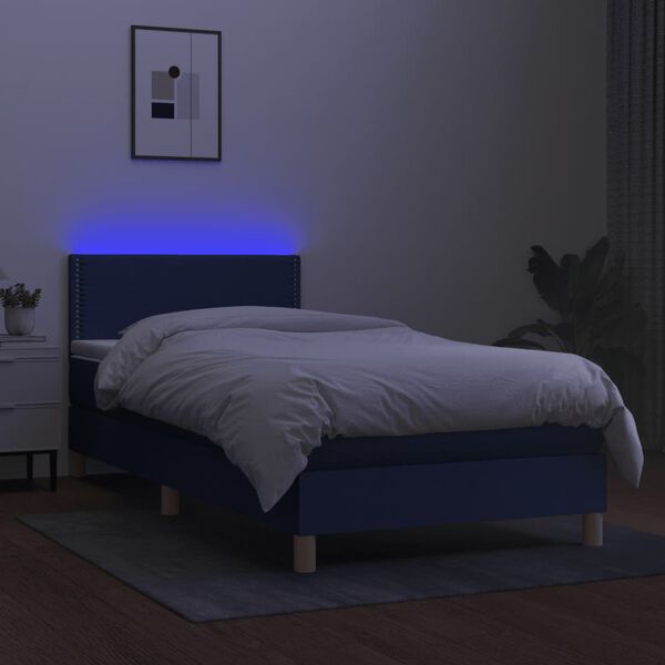 vidaXL Boxspring met matras en LED stof blauw 100x200 cm