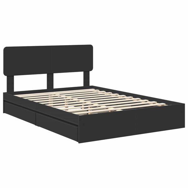 vidaXL Opslag bed met hoofdeinde Zwart 150 x 200 cm Bewerkt hout
