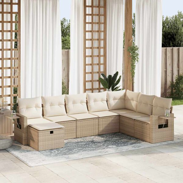 vidaXL 8-delige Loungeset met kussens poly rattan beige