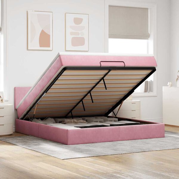 vidaXL Ottoman bed met matras en LED's 160x200cm fluweel roze