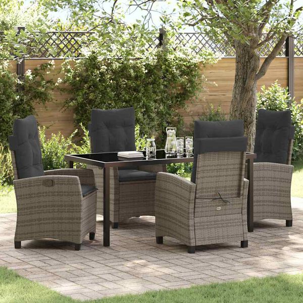 vidaXL Tuin eettafelset met kussen 5 pcs Grijs poly rattan