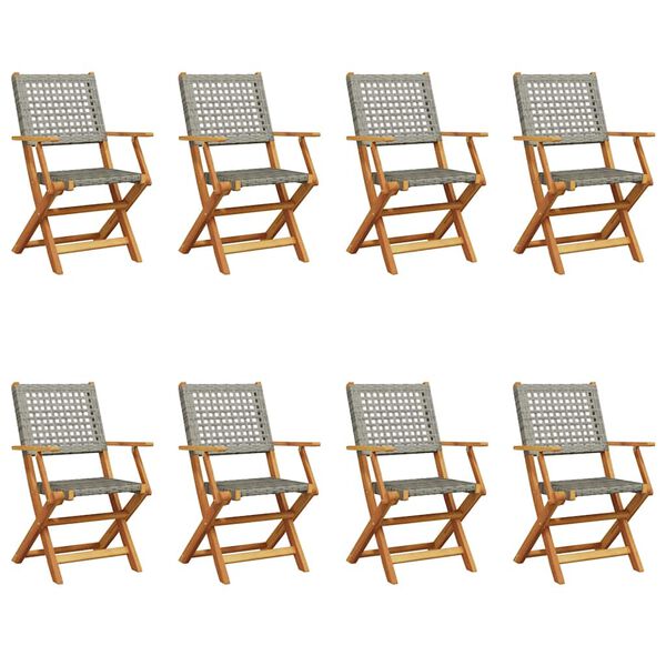 vidaXL Tuinstoelen 8 st inklapbaar poly rattan en massief hout grijs