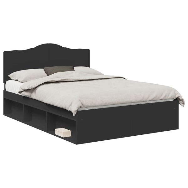 vidaXL Bedframe met hoofdeinde Zwart 150 x 200 cm Massief grenenhout