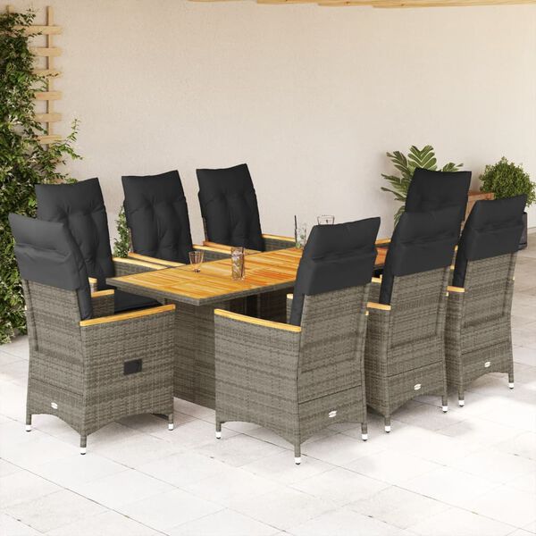 vidaXL 9-delige Tuinset met kussens poly rattan grijs