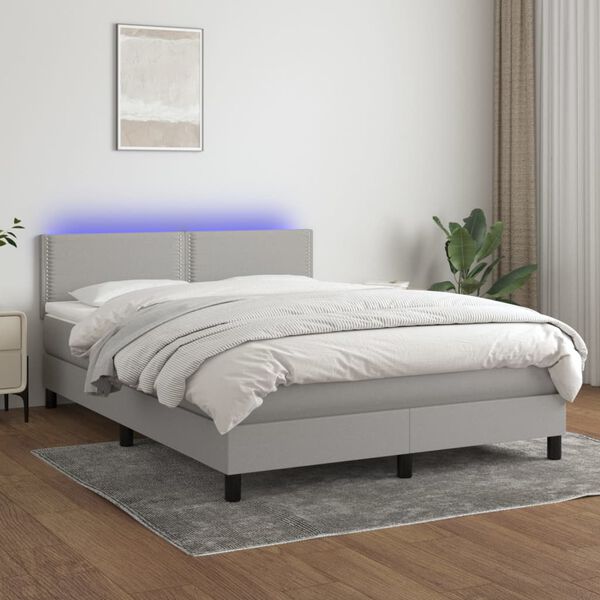 vidaXL Boxspring met matras en LED stof lichtgrijs 140x200 cm