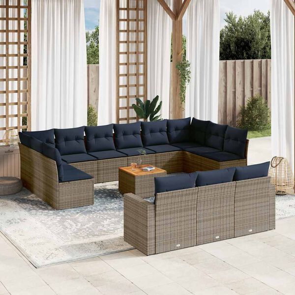 vidaXL 14-delige Loungeset met kussens poly rattan grijs