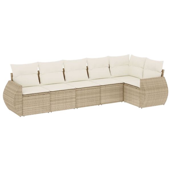 vidaXL 6-delige Loungeset met kussens poly rattan beige