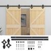 vidaXL Schuifdeur 2 pcs Naturel en Zwart Massief grenenhout