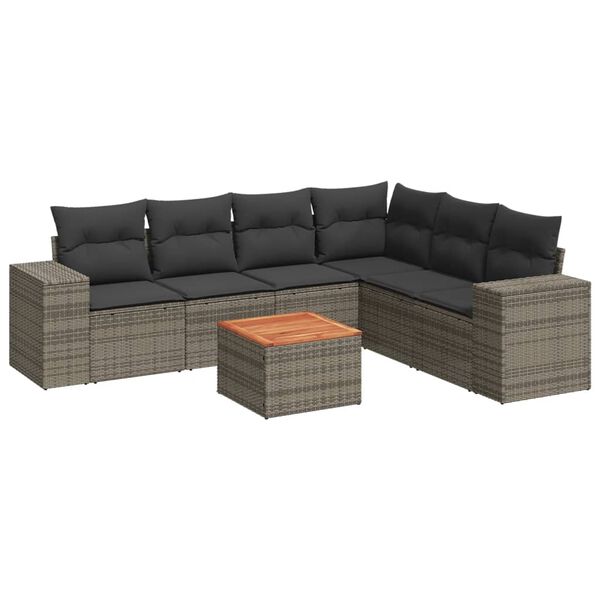 vidaXL 7-delige Loungeset met kussens poly rattan grijs