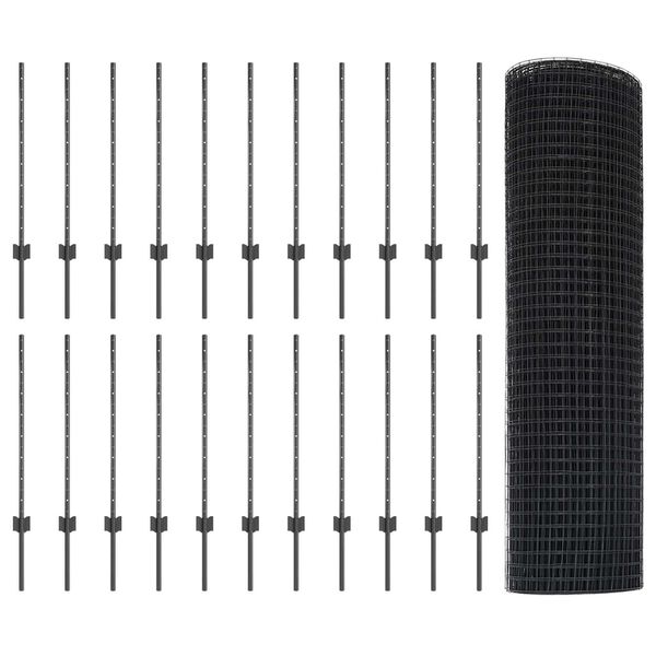 vidaXL Hek met Paal Grijs 0,8 x 50 m Staal en PVC