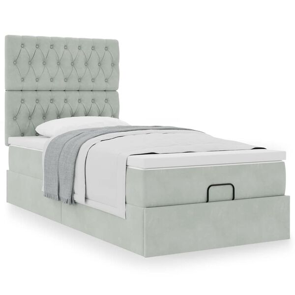 vidaXL Ottoman bed met matrassen 90x190cm fluweel lichtgrijs