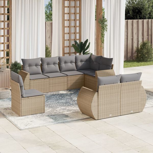 vidaXL 8-delige Loungeset met kussens poly rattan beige
