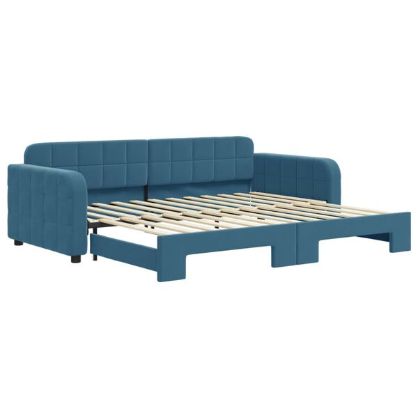 vidaXL Slaapbank met onderschuifbed 90x200 cm fluweel blauw