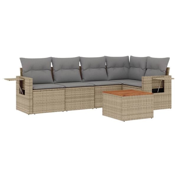 vidaXL 6-delige Loungeset met kussens poly rattan gemengd beige