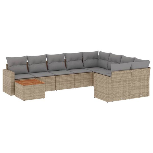 vidaXL 10-delige Loungeset met kussens poly rattan gemengd beige