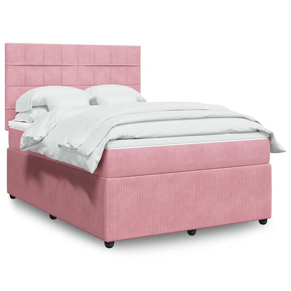 vidaXL Boxspring met matras fluweel roze 140x190 cm