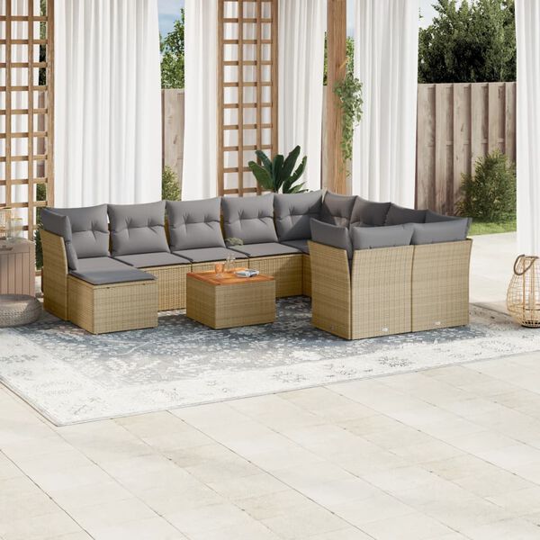 vidaXL 11-delige Loungeset met kussens poly rattan gemengd beige