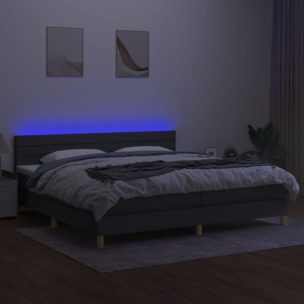 vidaXL Boxspring met matras en LED stof donkergrijs 200x200 cm
