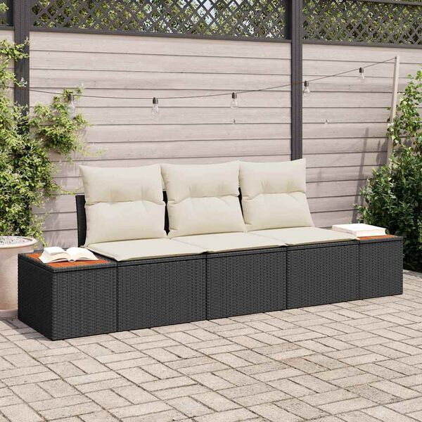 vidaXL Tuin Sofa Set met kussen 3 pcs Zwart en crème Poly riet