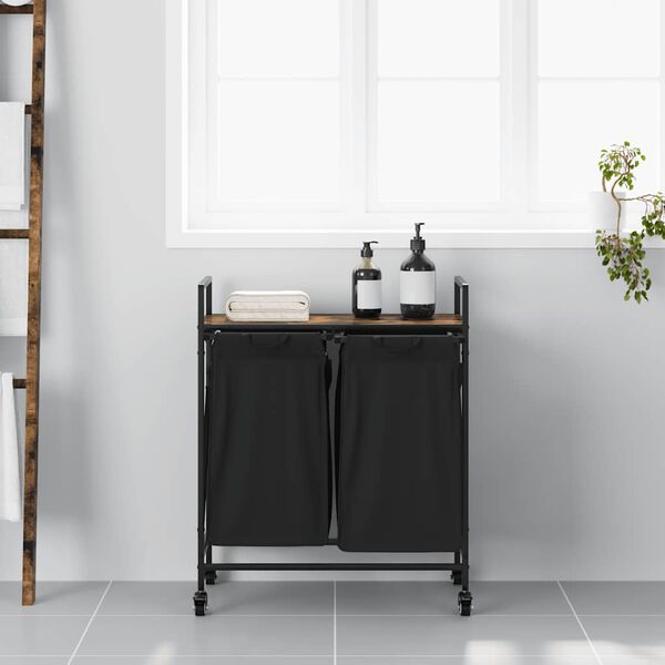 vidaXL Wasmand 2 vakken met planken gerookt eikenkleurig