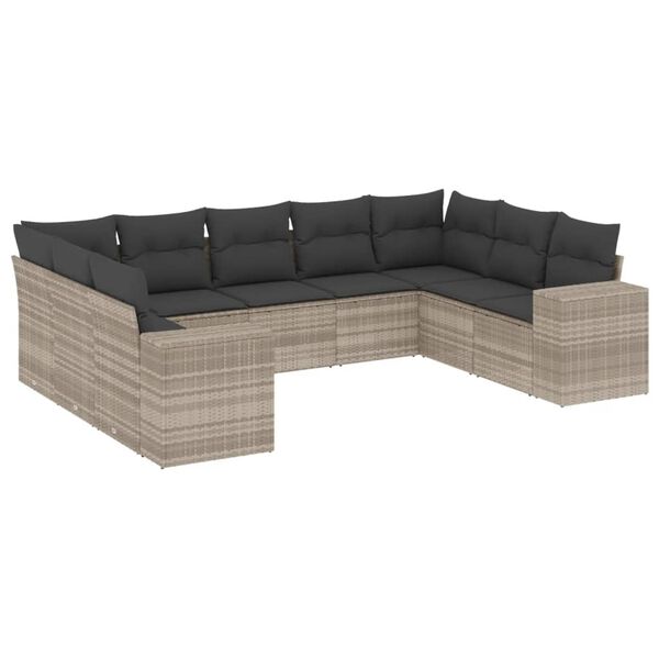 vidaXL 9-delige Loungeset met kussens poly rattan lichtgrijs