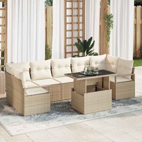 vidaXL Tuin Sofa Set met opslag 8 pcs Beige Poly riet