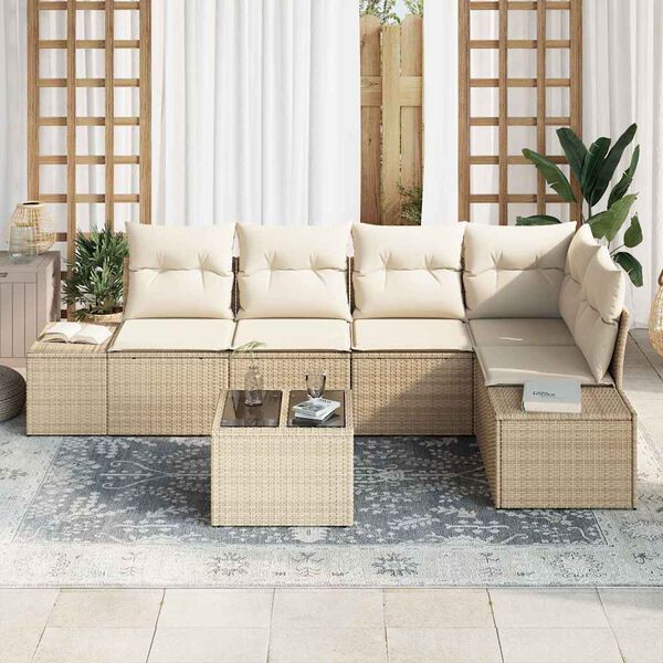 vidaXL Tuin Sofa Set 6 pcs Beige poly rattan