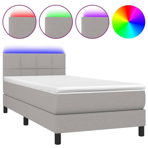 vidaXL Boxspring met matras en LED stof lichtgrijs 90x190 cm