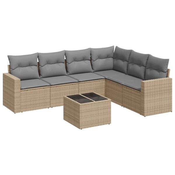 vidaXL 7-delige Loungeset met kussens poly rattan beige