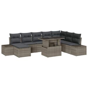 vidaXL Tuin Sofa Set met kussen met opslag 9 pcs Grijs poly rattan