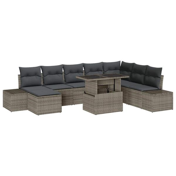vidaXL Tuin Sofa Set met kussen met opslag 9 pcs Grijs poly rattan
