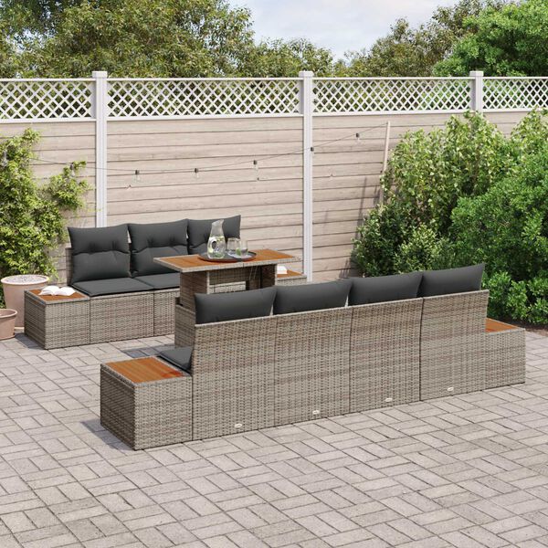 vidaXL Tuin Sofa Set met opslag 8 pcs Grijs Poly riet