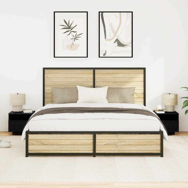 vidaXL Nachtkastje 2 pcs Zwart Eiken 40 x 39 x 37 cm Bewerkt hout