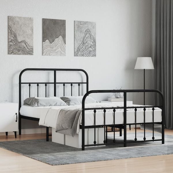 vidaXL Bedframe met hoofd- en voeteneinde metaal zwart 120x190 cm