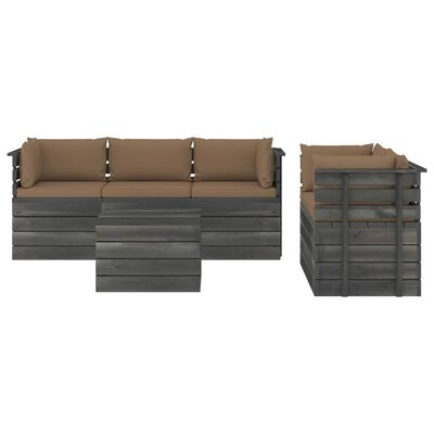 vidaXL 6-delige Loungeset met kussens pallet massief grenenhout