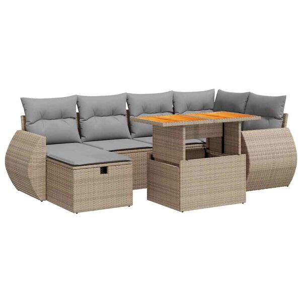 vidaXL 8-delige Loungeset met kussens poly rattan acacia beige