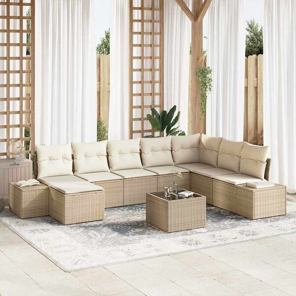 vidaXL Tuin Sofa Set met kussen 8 pcs Beige en Cr&egrave;me poly rattan