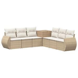 vidaXL Bankstel 7 st Beige en Cr&egrave;me Wit Poly Rattan en Staal
