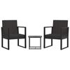 vidaXL 3-delige Loungeset met kussens poly rattan zwart