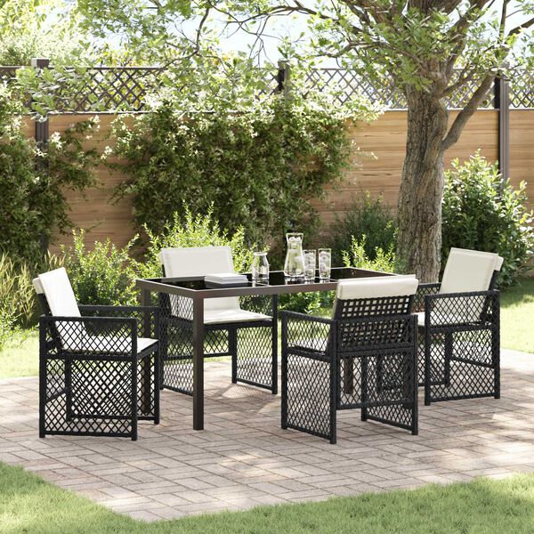 vidaXL Tuin eettafelset 5 pcs Zwart poly rattan