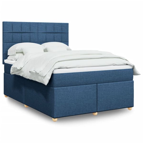 vidaXL Boxspring met matras stof blauw 160x200 cm