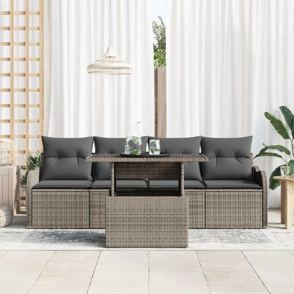 vidaXL Tuin Sofa Set met kussen met kussen 5 pcs Grijs Poly Rattan